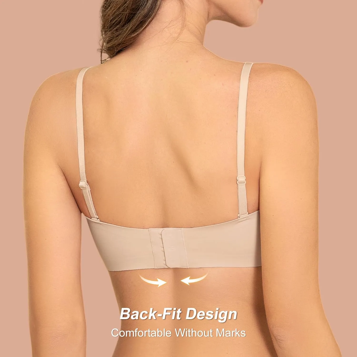 Strapless Bras for Women, S-2XL, Invisible Wireless Padded Bandeau Top, Anti-Slip Design with Removable Straps