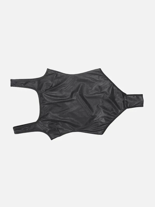 Stretchy Tummy Control Faux Leather Shapewear Bodysuit