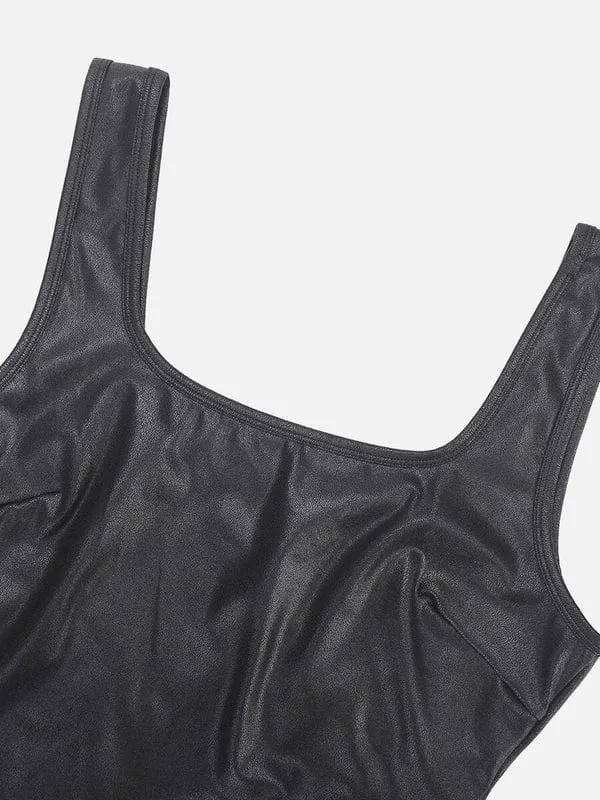 Stretchy Tummy Control Faux Leather Shapewear Bodysuit