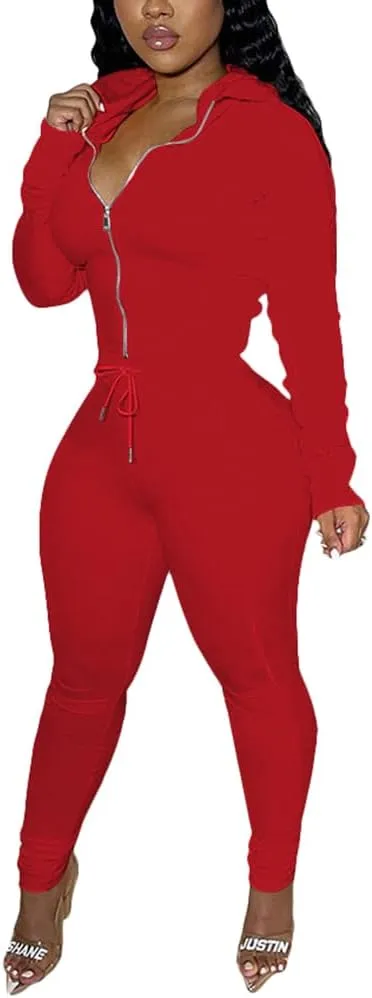 TOPSRANI Women Two Piece Outfits Bodycon Tracksuit Sweatsuits Hoodie Solid Jogger Workout Lounge Zipper Long Sleeve Pant Sets