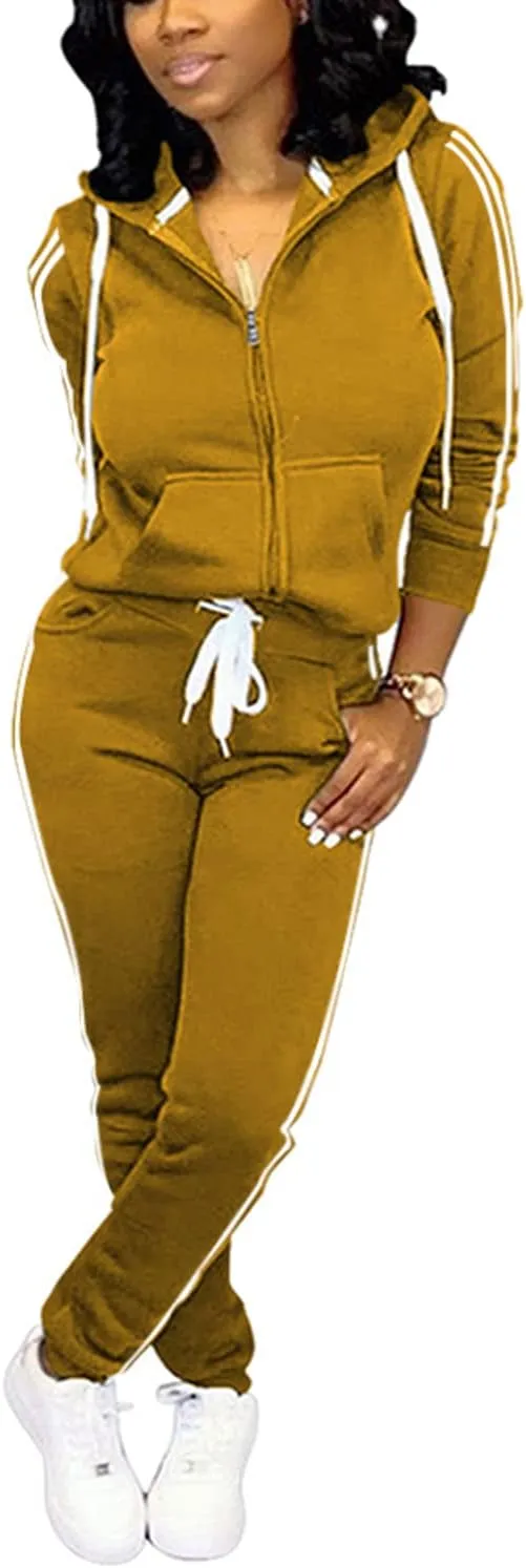 TOPSRANI Womens Two Piece Outfits Casual Sweatsuits Solid Tracksuit Jogging Sweat Suits Matching Jogger Hoodie Pants Set