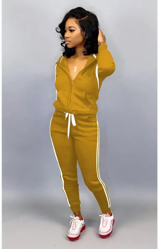 TOPSRANI Womens Two Piece Outfits Casual Sweatsuits Solid Tracksuit Jogging Sweat Suits Matching Jogger Hoodie Pants Set