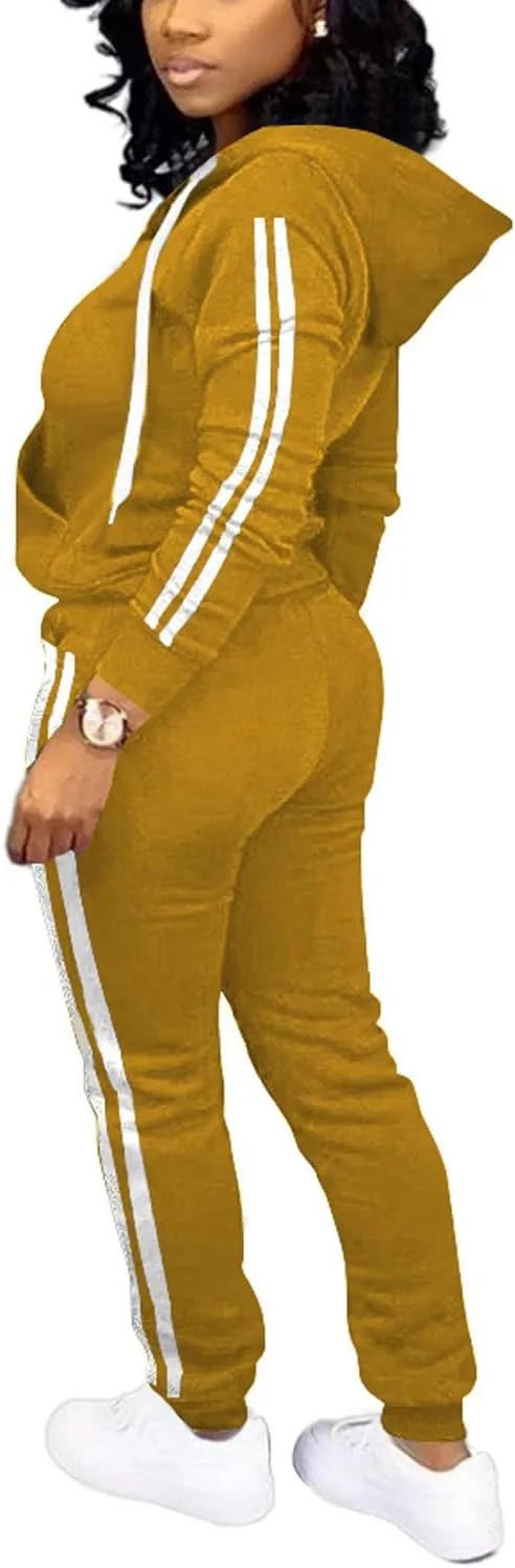 TOPSRANI Womens Two Piece Outfits Casual Sweatsuits Solid Tracksuit Jogging Sweat Suits Matching Jogger Hoodie Pants Set