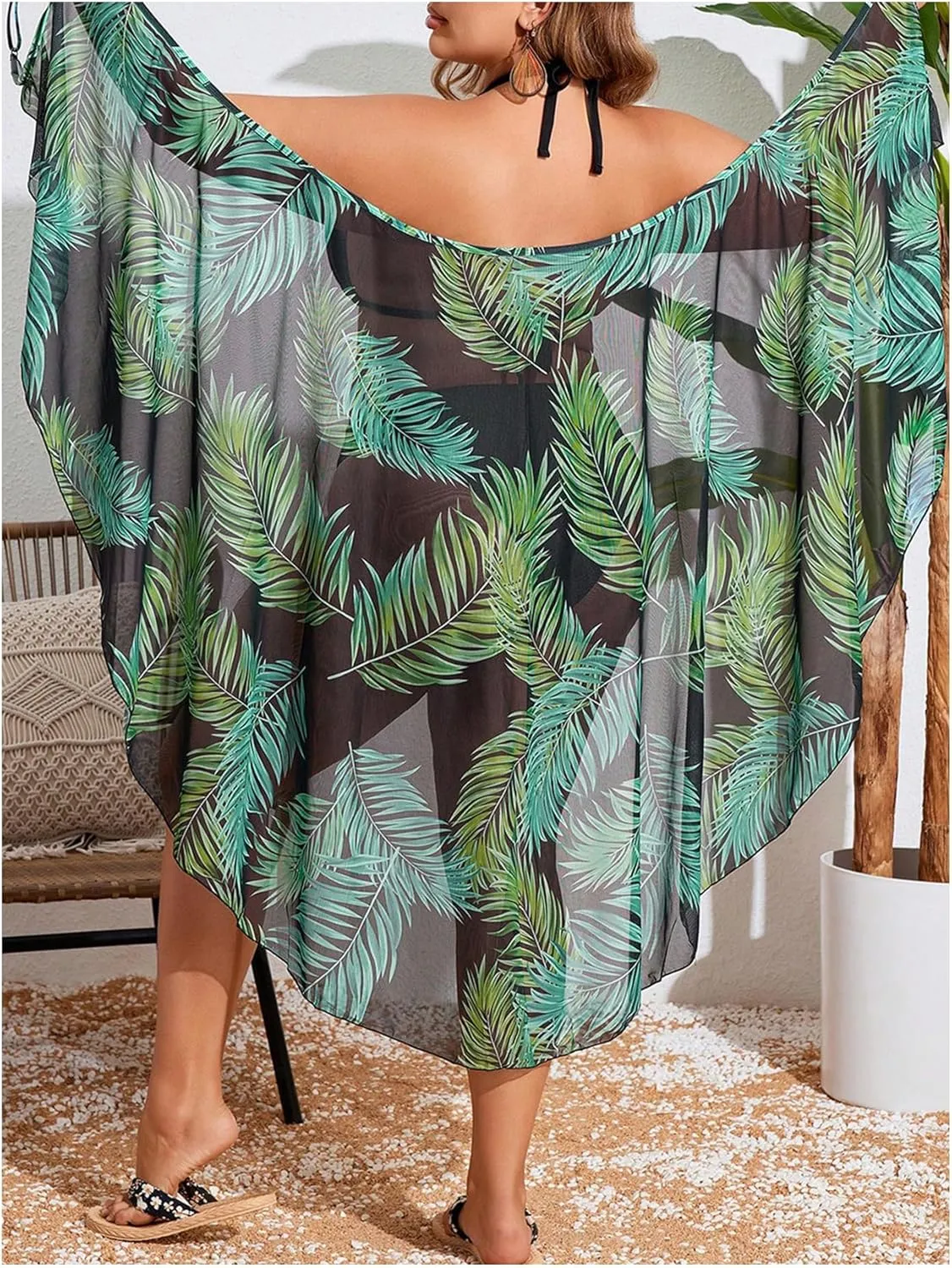 Verdusa Women's Plus Size Sarong Wraps Floral Bathing Suit Cover Up Asymmetrical Sleeveless Dress