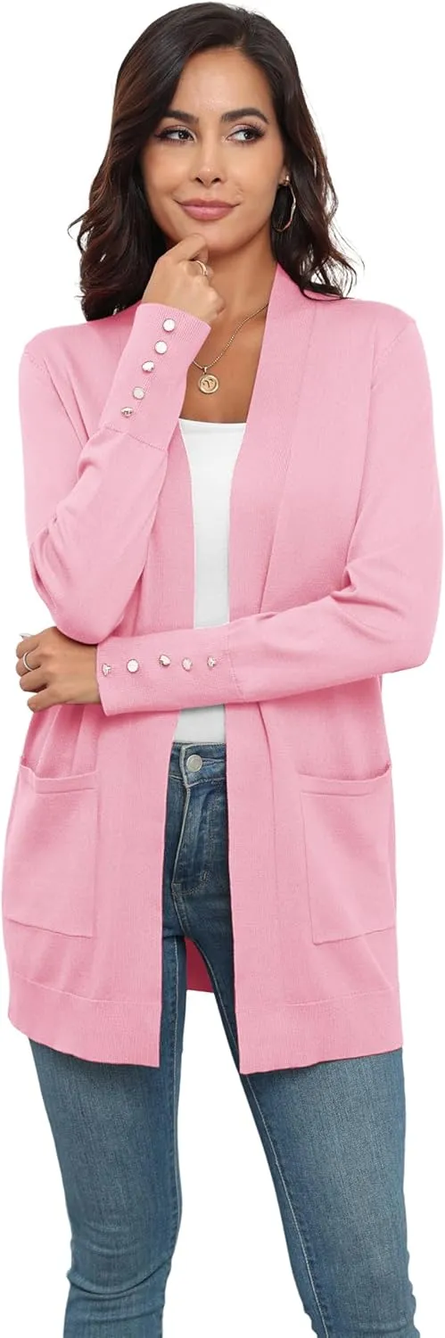 VIISHOW Women Cardigan Sweater Lightweight Open Front Long Sleeve Soft Fine Knit Casual Trendy Kimono Cardigans with Pockets