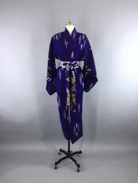 Vintage 1940s Silk Kimono Robe / Blue Purple Ikat Silk Gauze