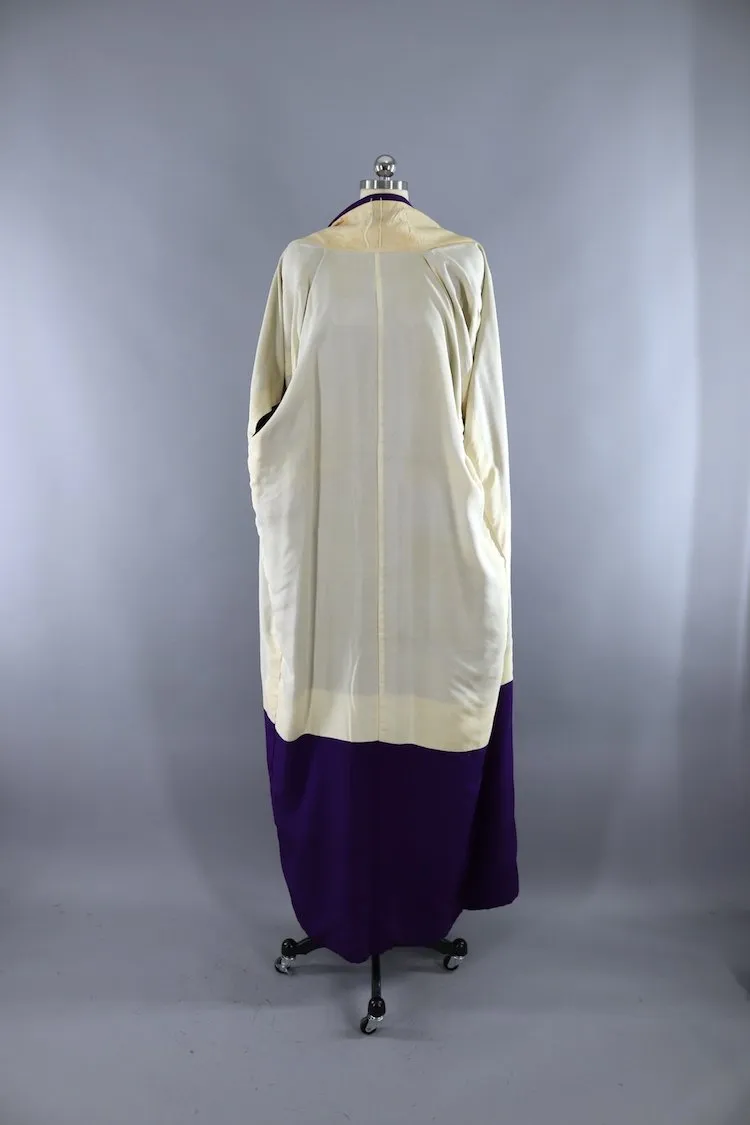 Vintage 1940s Silk Kimono Robe / Royal Purple