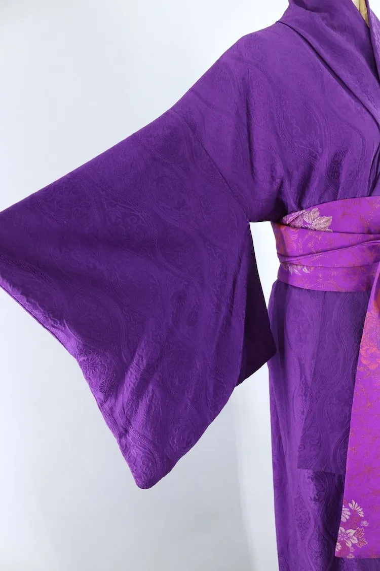 Vintage 1940s Silk Kimono Robe / Royal Purple