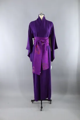 Vintage 1940s Silk Kimono Robe / Royal Purple