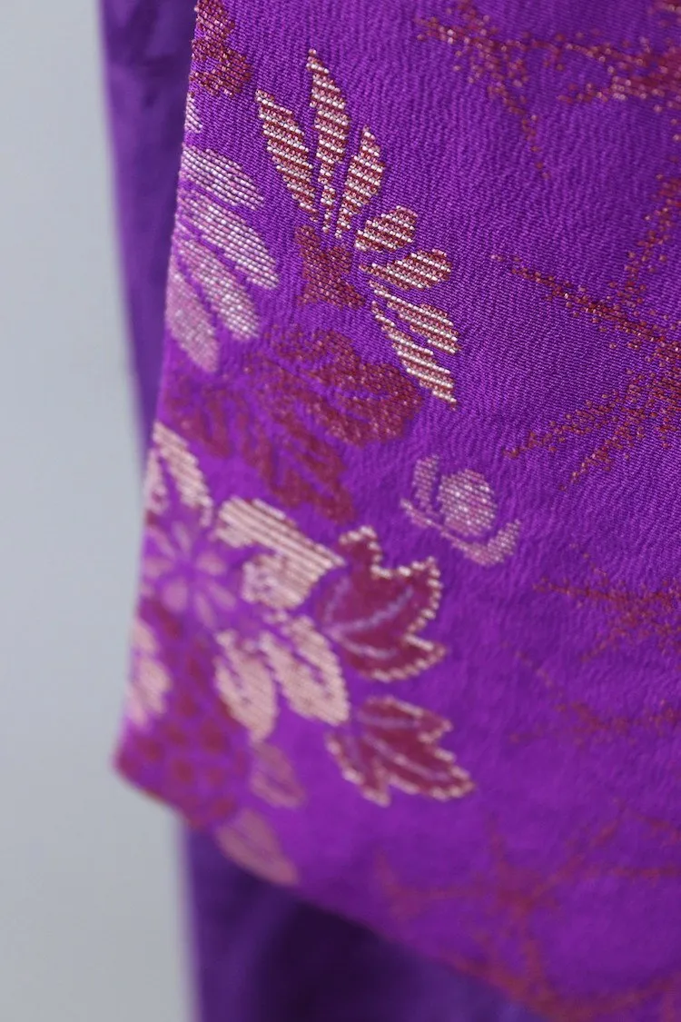 Vintage 1940s Silk Kimono Robe / Royal Purple