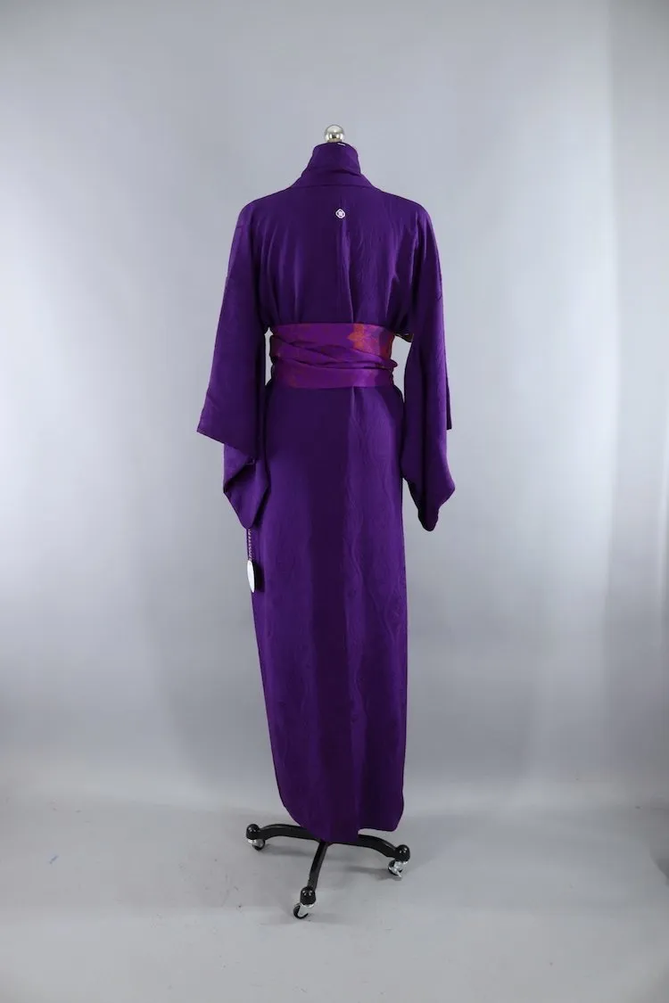 Vintage 1940s Silk Kimono Robe / Royal Purple