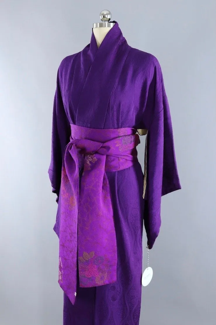 Vintage 1940s Silk Kimono Robe / Royal Purple