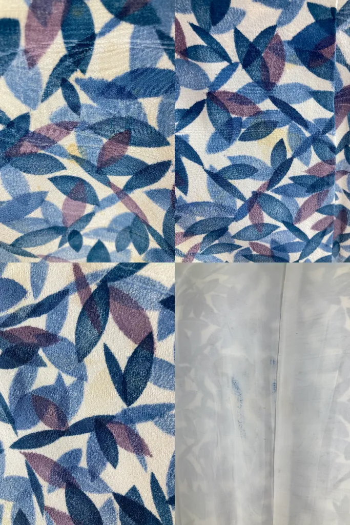 Vintage 1960s Blue Leaves Silk Kimono