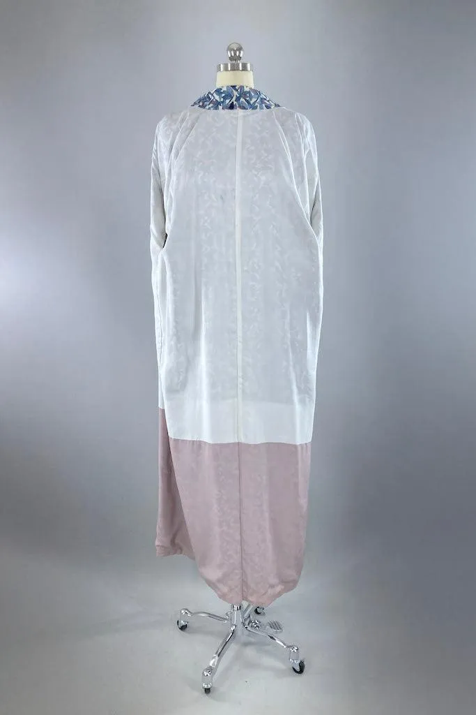 Vintage 1960s Blue Leaves Silk Kimono