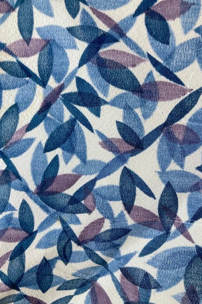 Vintage 1960s Blue Leaves Silk Kimono