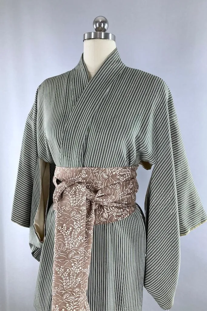 Vintage 1960s Green Pinstripe Silk Kimono
