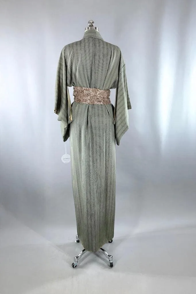 Vintage 1960s Green Pinstripe Silk Kimono
