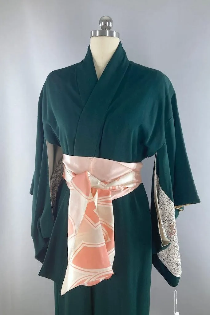 Vintage Forest Green Silk Kimono