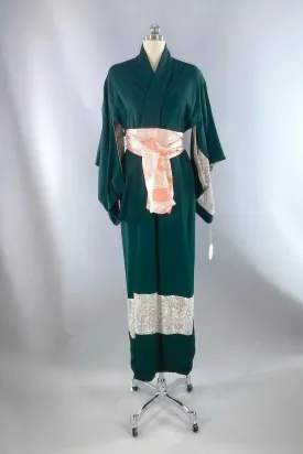 Vintage Forest Green Silk Kimono