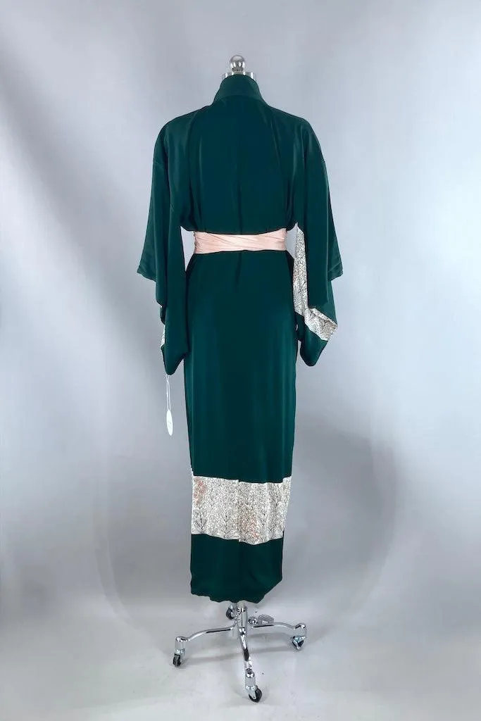 Vintage Forest Green Silk Kimono