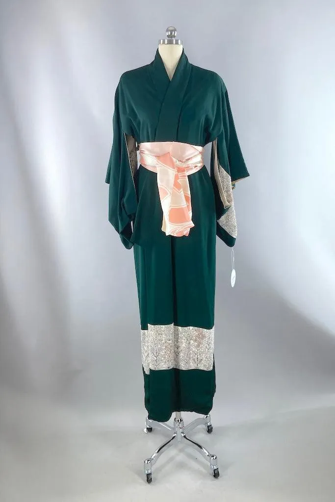 Vintage Forest Green Silk Kimono