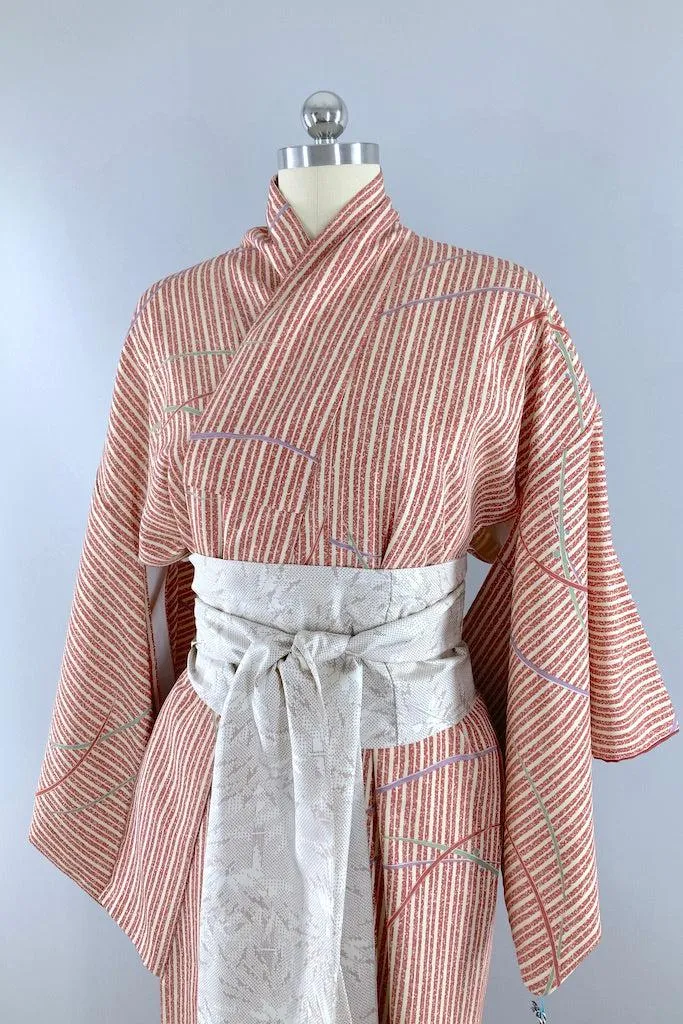 Vintage Terra Cotta Stripes Kimono Robe