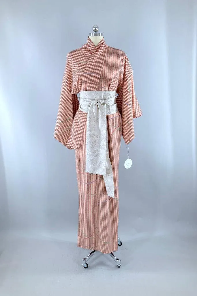 Vintage Terra Cotta Stripes Kimono Robe