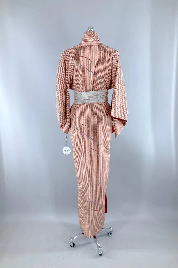 Vintage Terra Cotta Stripes Kimono Robe