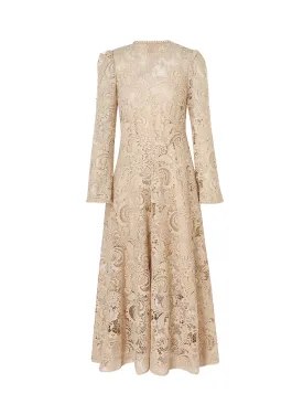 Waverly Lace Midi Dress (Taupe)