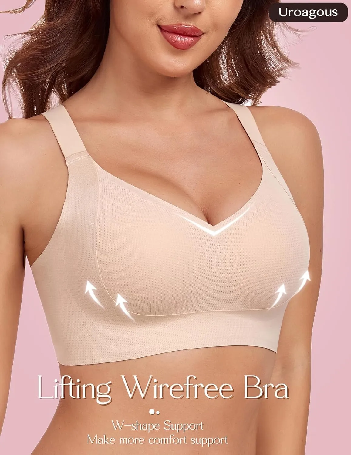 Wireless Bras for Women No Underwire Breathable V-Neck Bralettes for Women with Support Seamless T Shirt Bras