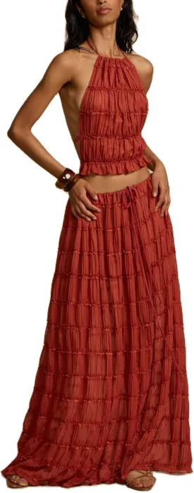 Womens 2 Piece Maxi Skirt Set Lace Up Sleeveless Tank Top and Flowy Long Skirt 2024 Summer Beach Outfits