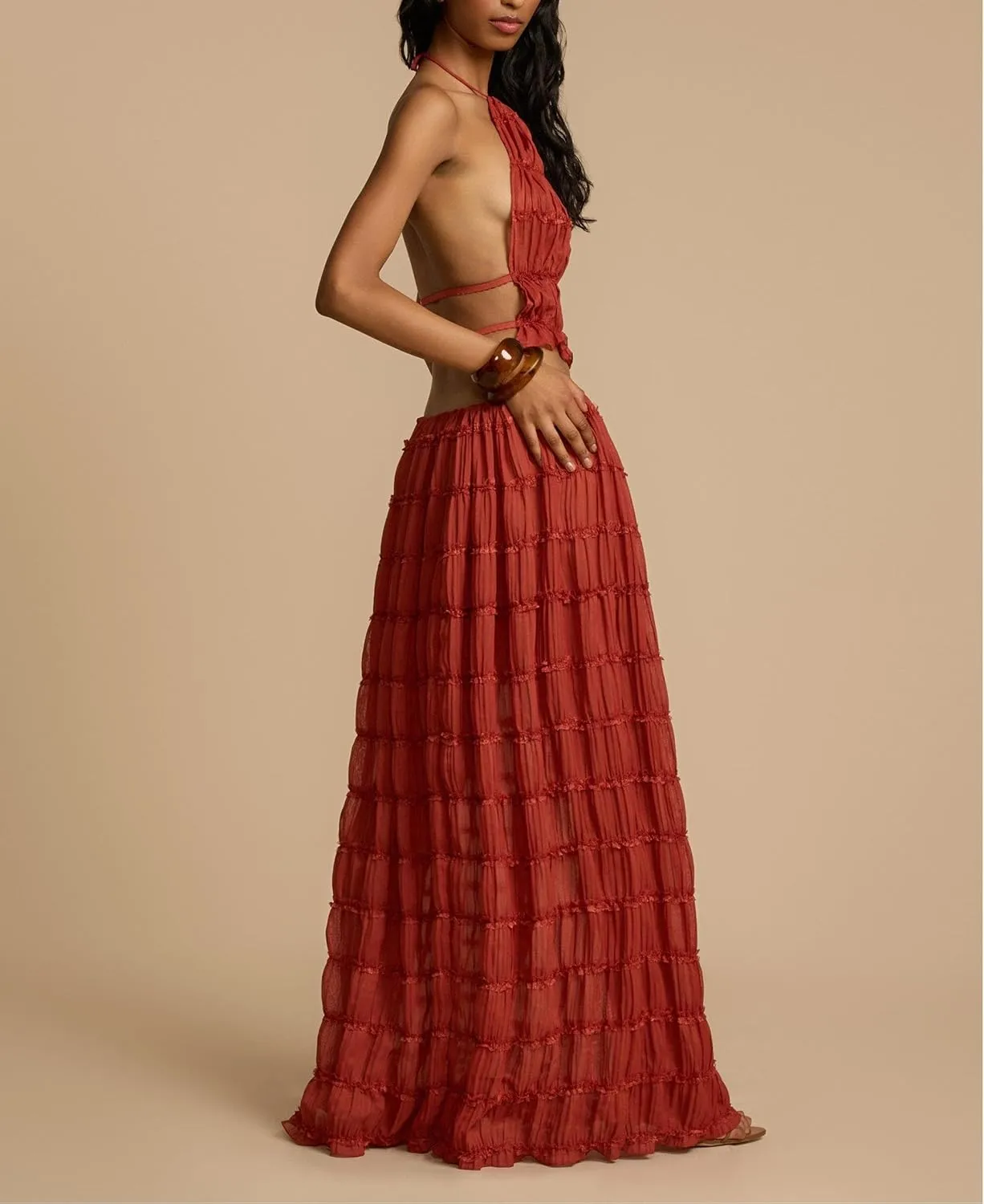 Womens 2 Piece Maxi Skirt Set Lace Up Sleeveless Tank Top and Flowy Long Skirt 2024 Summer Beach Outfits