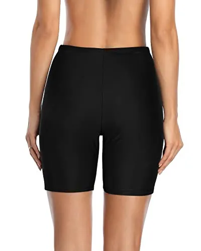 Women's Boy Shorts Swimsuit Long Board Shorts-Black