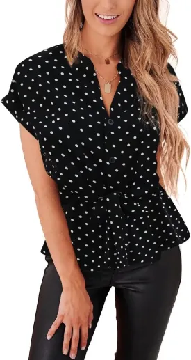 Womens Button Down Blouses Casual Peplum Summer Tops Dressy Chiffon Work Blouse