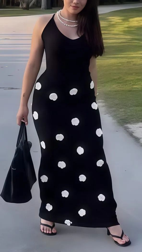 Women's Knit Maxi Dress Spaghetti Strap Floral Dresses Bodycon Knitted Beach Long Dress Backless Swim Cover up Dresses