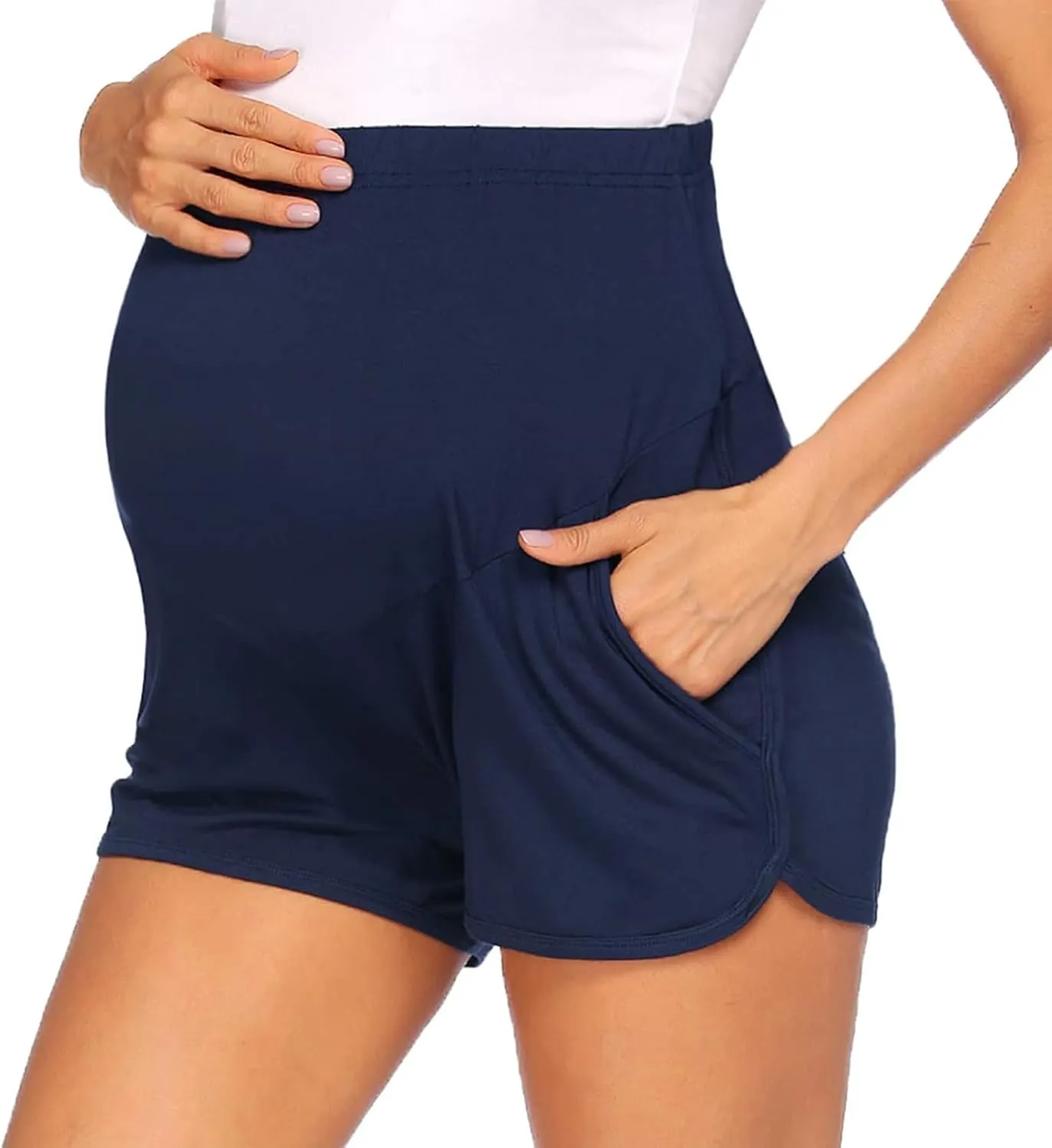 Women's Maternity Shorts Lounge Pregnancy Workout Comfy Stretchy Pajama Shorts with Pockets