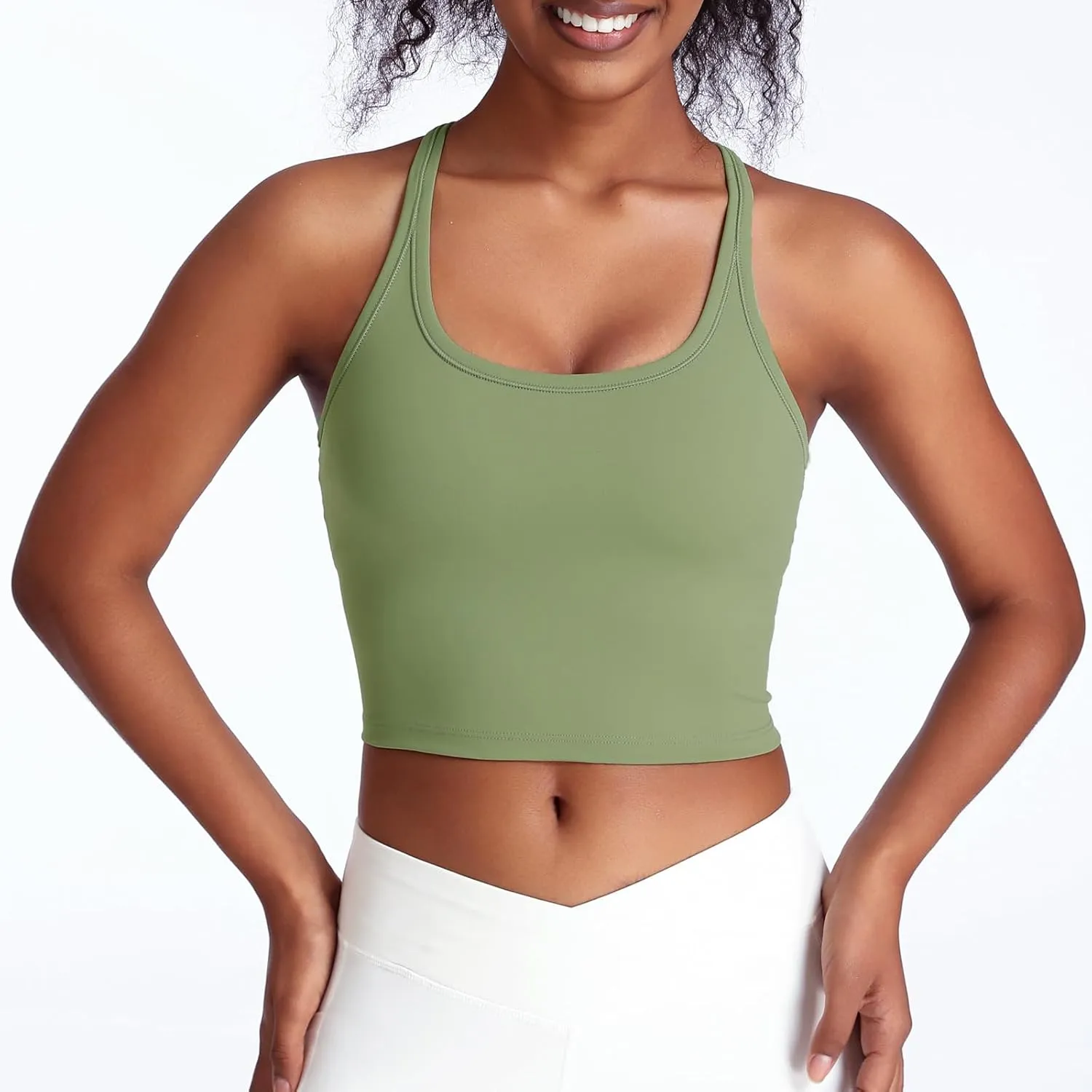Women's Scoop Neck Racerback Longline Sports Bra, Medium Support with Removable Padded, Crop Tank Yoga Workout Tops