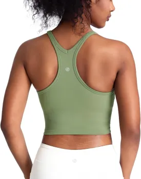 Women's Scoop Neck Racerback Longline Sports Bra, Medium Support with Removable Padded, Crop Tank Yoga Workout Tops