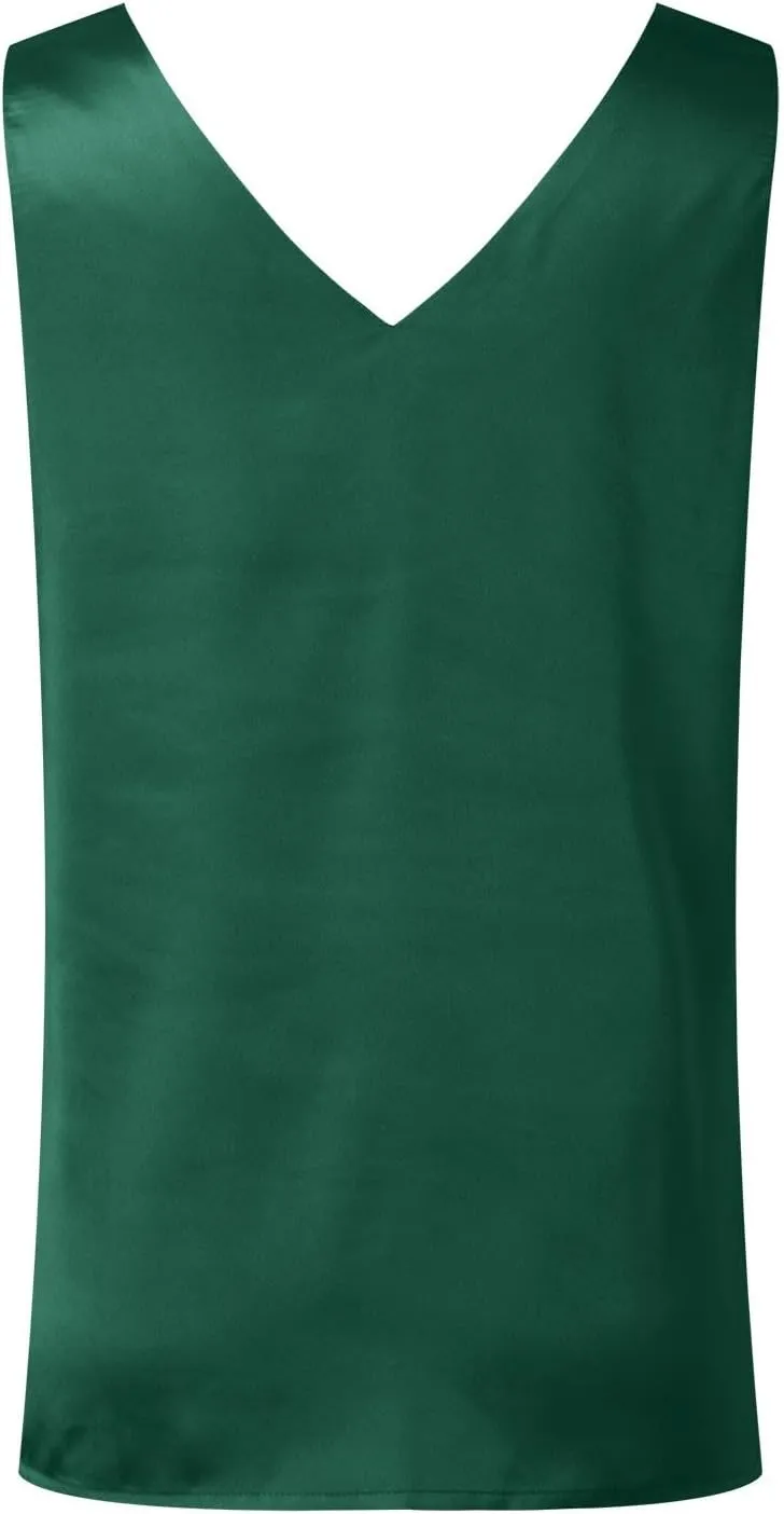 Womens Silk Satin Tank Tops V Neck Casual Cami Sleeveless Camisole Blouses Summer Basic Business Dressy Tank Shirt