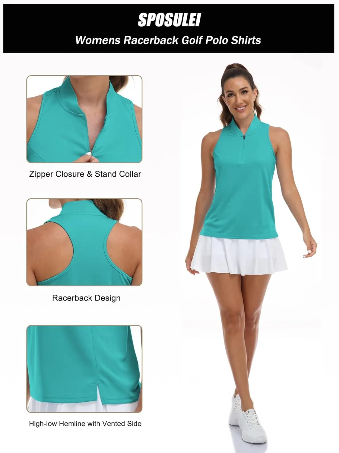 Women's Sleeveless Golf Polo Shirt Loose Fit Racerback Golf Dry Fit Tank Tops for Ladies Tennis Apparel Lightweight SPF 50 