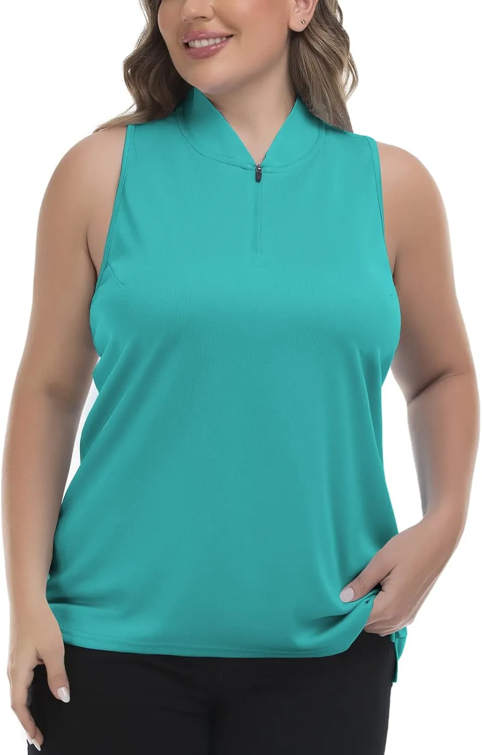 Women's Sleeveless Golf Polo Shirt Loose Fit Racerback Golf Dry Fit Tank Tops for Ladies Tennis Apparel Lightweight SPF 50 