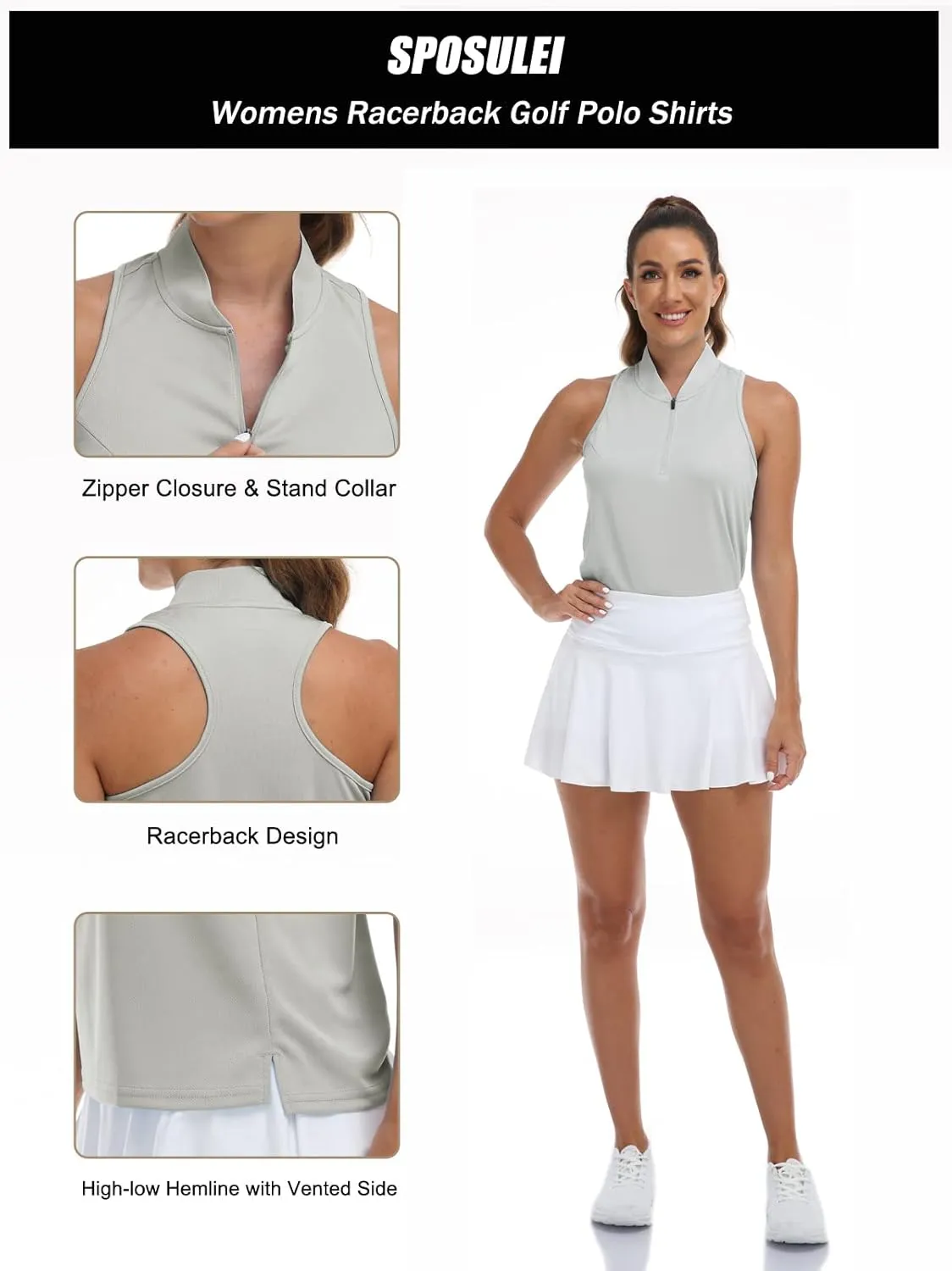 Women's Sleeveless Golf Polo Shirt Loose Fit Racerback Golf Dry Fit Tank Tops for Ladies Tennis Apparel Lightweight SPF 50 