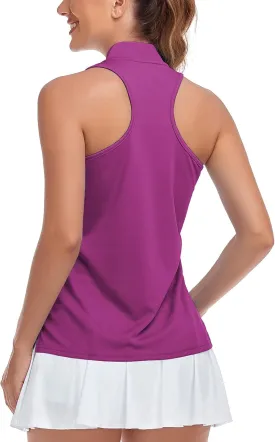 Women's Sleeveless Golf Polo Shirt Loose Fit Racerback Golf Dry Fit Tank Tops for Ladies Tennis Apparel Lightweight SPF 50 