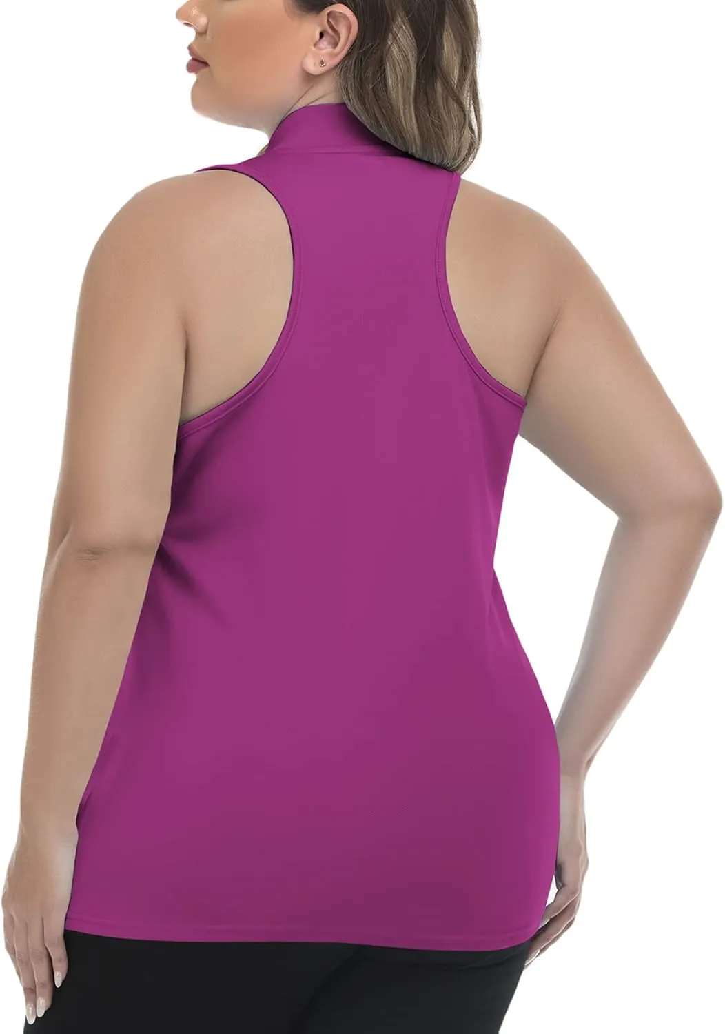 Women's Sleeveless Golf Polo Shirt Loose Fit Racerback Golf Dry Fit Tank Tops for Ladies Tennis Apparel Lightweight SPF 50 