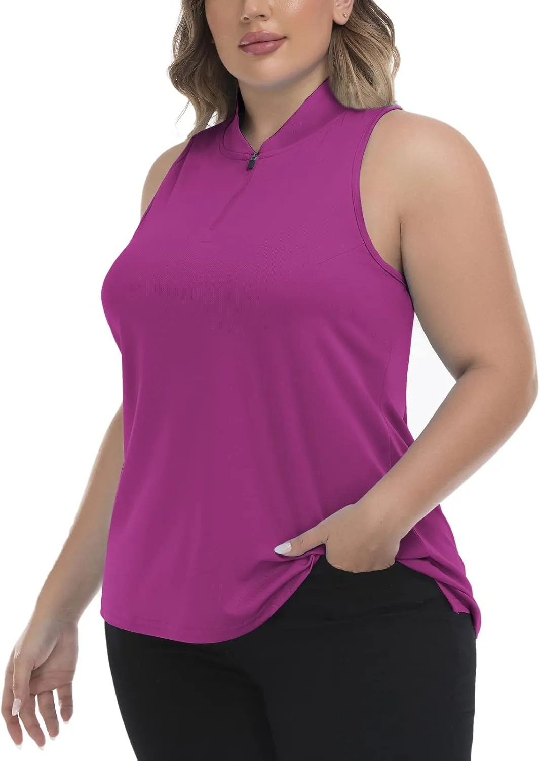 Women's Sleeveless Golf Polo Shirt Loose Fit Racerback Golf Dry Fit Tank Tops for Ladies Tennis Apparel Lightweight SPF 50 