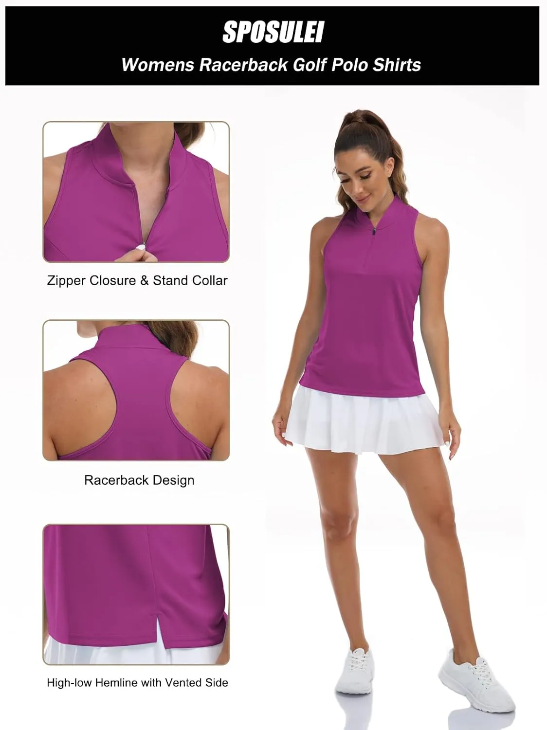 Women's Sleeveless Golf Polo Shirt Loose Fit Racerback Golf Dry Fit Tank Tops for Ladies Tennis Apparel Lightweight SPF 50 