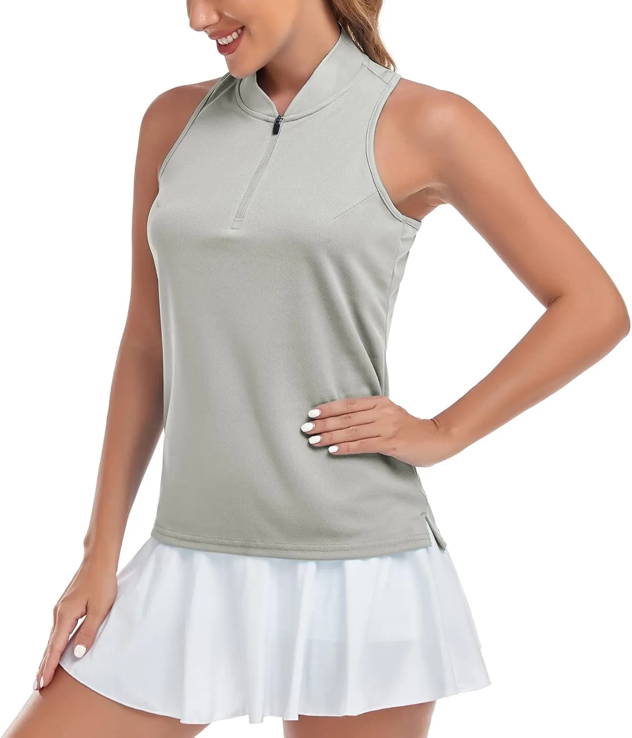 Women's Sleeveless Golf Polo Shirt Loose Fit Racerback Golf Dry Fit Tank Tops for Ladies Tennis Apparel Lightweight SPF 50 