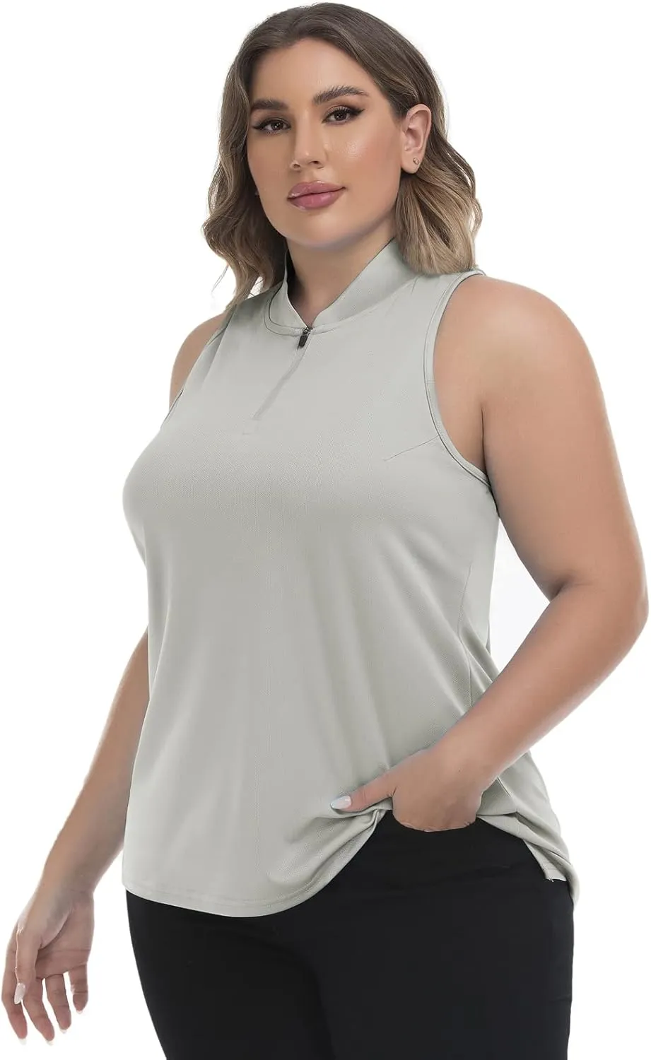 Women's Sleeveless Golf Polo Shirt Loose Fit Racerback Golf Dry Fit Tank Tops for Ladies Tennis Apparel Lightweight SPF 50 