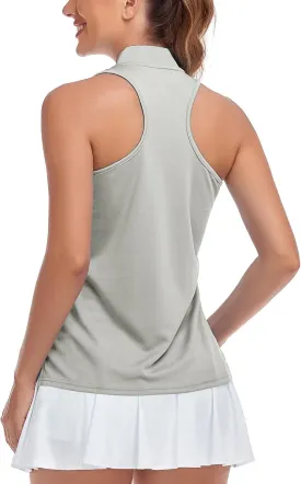 Women's Sleeveless Golf Polo Shirt Loose Fit Racerback Golf Dry Fit Tank Tops for Ladies Tennis Apparel Lightweight SPF 50 
