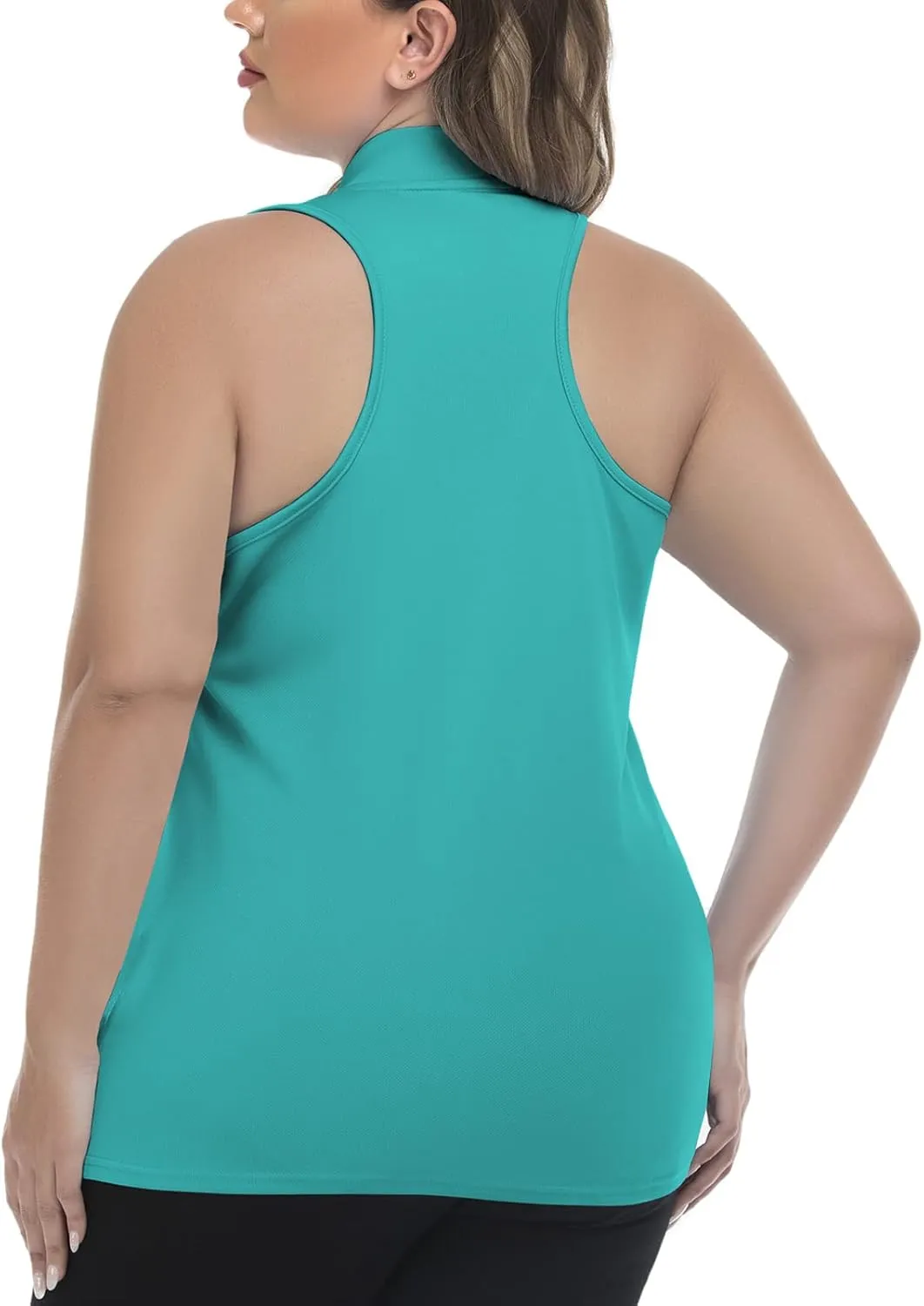 Women's Sleeveless Golf Polo Shirt Loose Fit Racerback Golf Dry Fit Tank Tops for Ladies Tennis Apparel Lightweight SPF 50 